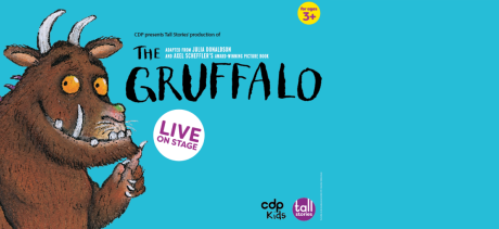 Image of The Gruffalo - a large brown monster with yellow eyes and tusks. He looks friendly!