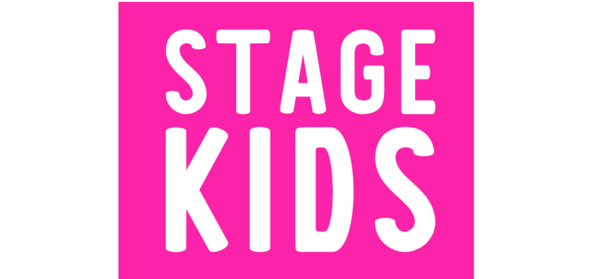 The words Stage Kids is written in white font on a pink background